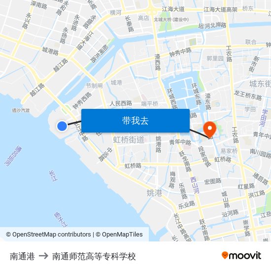 南通港 to 南通师范高等专科学校 map