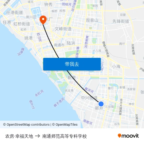农房·幸福天地 to 南通师范高等专科学校 map