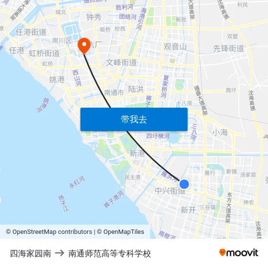 四海家园南 to 南通师范高等专科学校 map