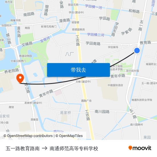 五一路教育路南 to 南通师范高等专科学校 map