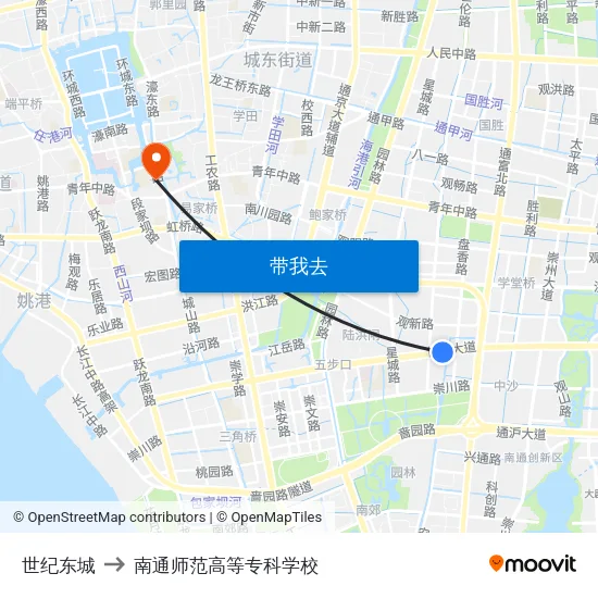 世纪东城 to 南通师范高等专科学校 map