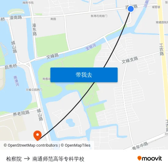 检察院 to 南通师范高等专科学校 map