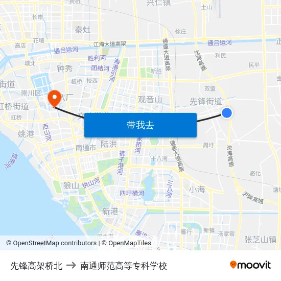 先锋高架桥北 to 南通师范高等专科学校 map