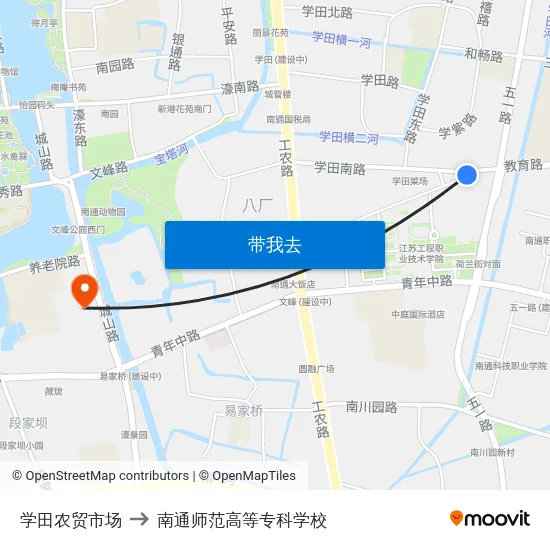 学田农贸市场 to 南通师范高等专科学校 map