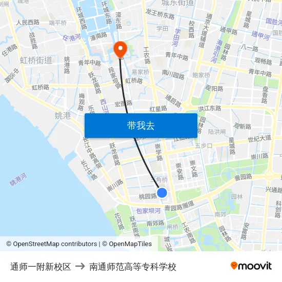 通师一附新校区 to 南通师范高等专科学校 map