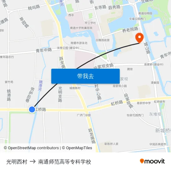 光明西村 to 南通师范高等专科学校 map