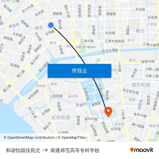 和谐怡园佳苑北 to 南通师范高等专科学校 map
