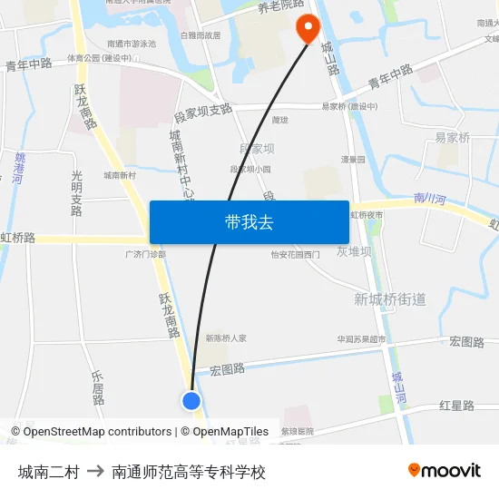 城南二村 to 南通师范高等专科学校 map