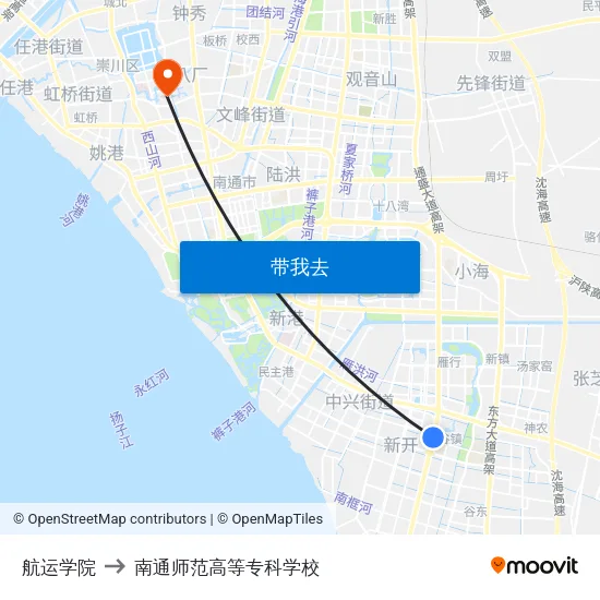 航运学院 to 南通师范高等专科学校 map