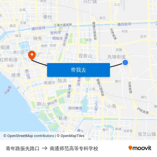 青年路振先路口 to 南通师范高等专科学校 map