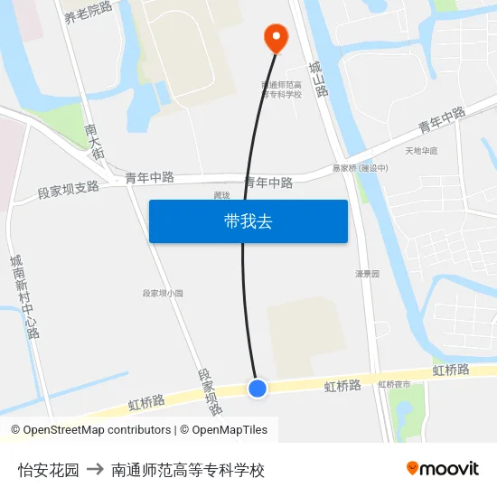 怡安花园 to 南通师范高等专科学校 map