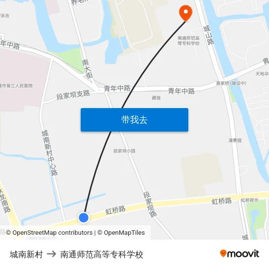 城南新村 to 南通师范高等专科学校 map