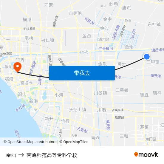 余西 to 南通师范高等专科学校 map