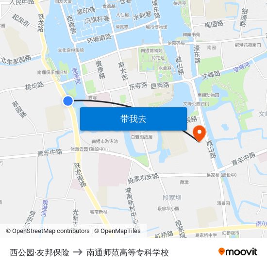 西公园·友邦保险 to 南通师范高等专科学校 map