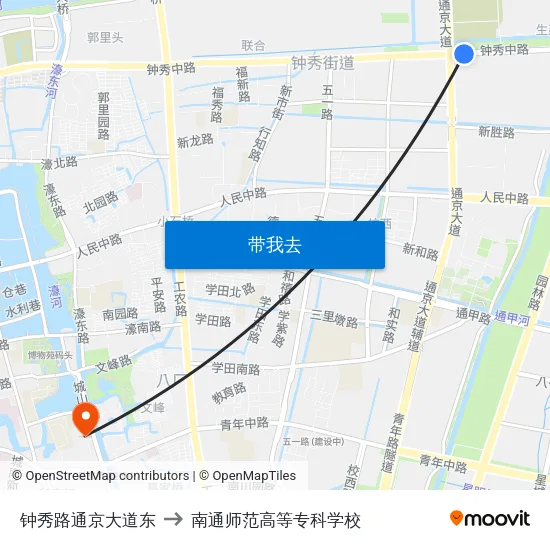 钟秀路通京大道东 to 南通师范高等专科学校 map