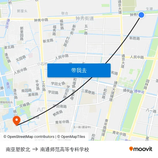 南亚塑胶北 to 南通师范高等专科学校 map