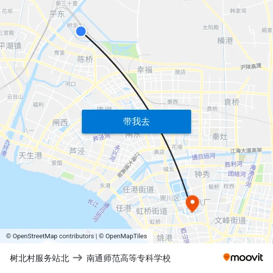 树北村服务站北 to 南通师范高等专科学校 map