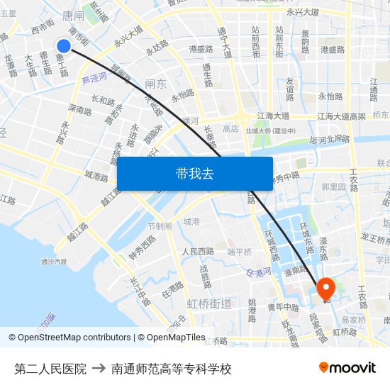 第二人民医院 to 南通师范高等专科学校 map