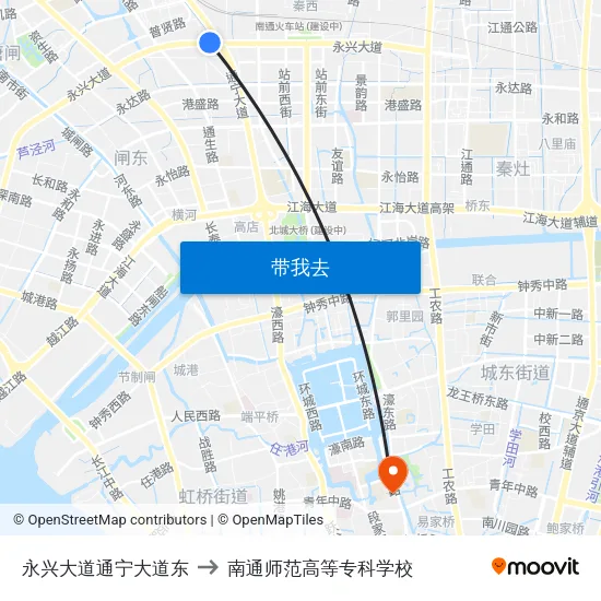 永兴大道通宁大道东 to 南通师范高等专科学校 map
