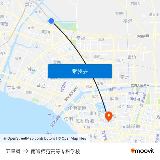 五里树 to 南通师范高等专科学校 map