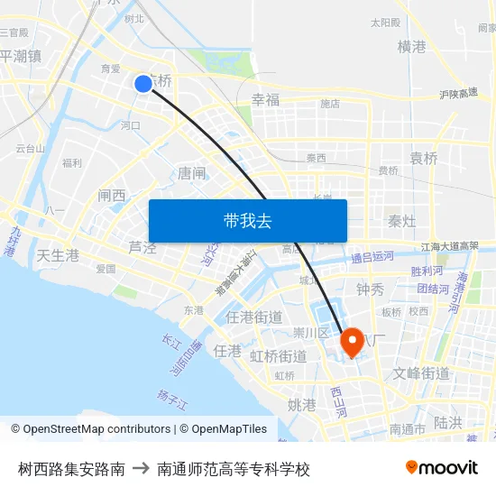 树西路集安路南 to 南通师范高等专科学校 map
