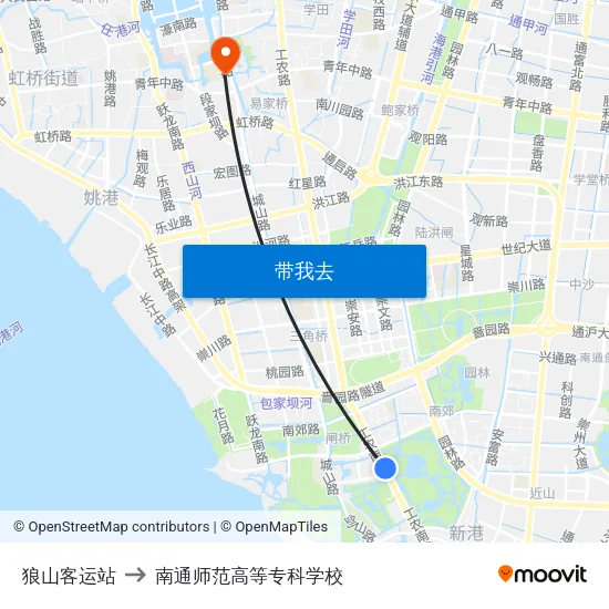 狼山客运站 to 南通师范高等专科学校 map