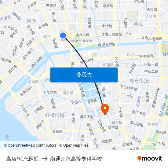 高店*现代医院 to 南通师范高等专科学校 map