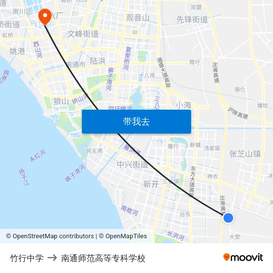竹行中学 to 南通师范高等专科学校 map