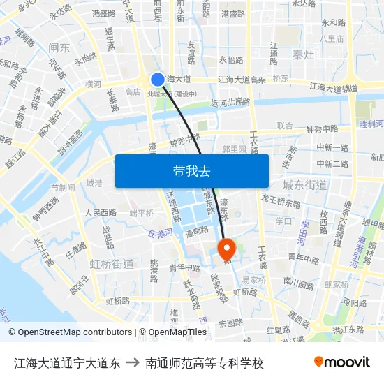 江海大道通宁大道东 to 南通师范高等专科学校 map