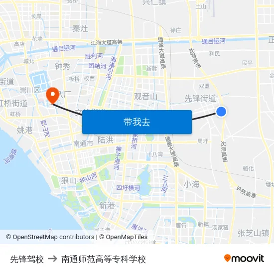 先锋驾校 to 南通师范高等专科学校 map