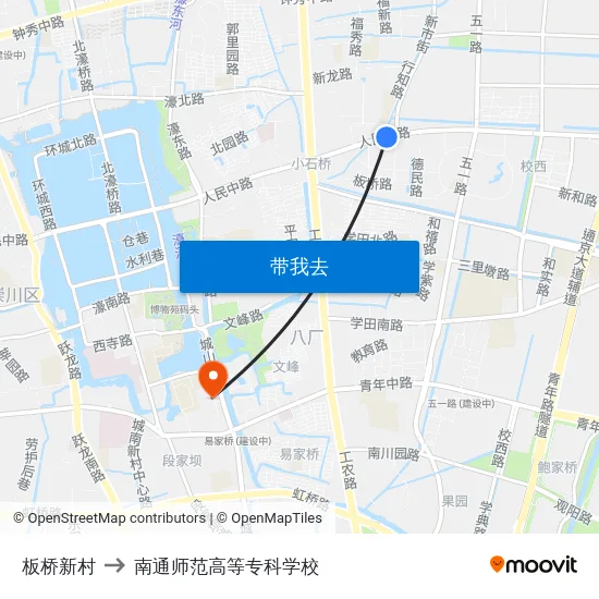 板桥新村 to 南通师范高等专科学校 map