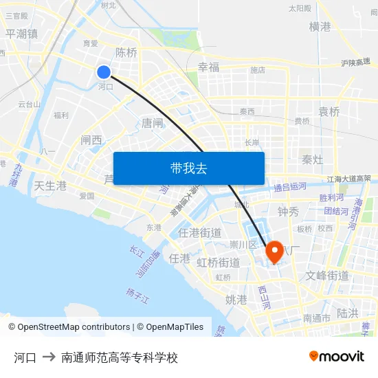 河口 to 南通师范高等专科学校 map