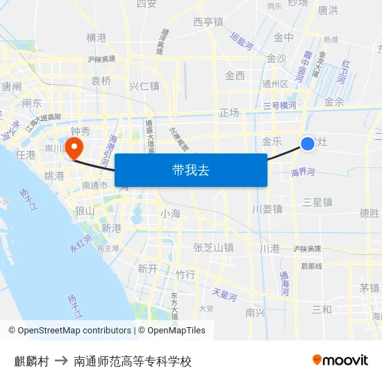 麒麟村 to 南通师范高等专科学校 map