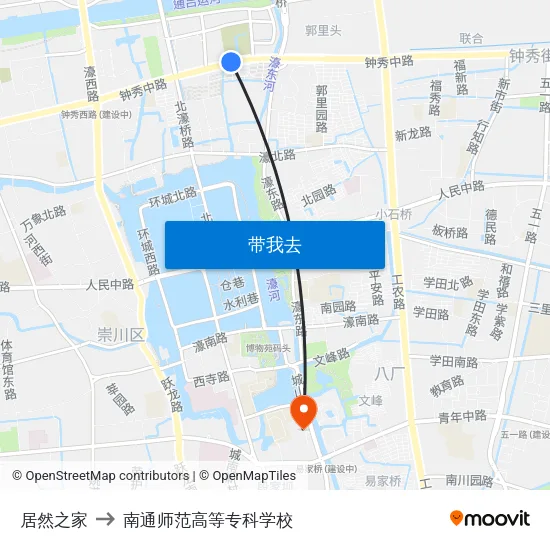 居然之家 to 南通师范高等专科学校 map
