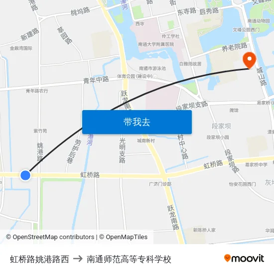虹桥路姚港路西 to 南通师范高等专科学校 map