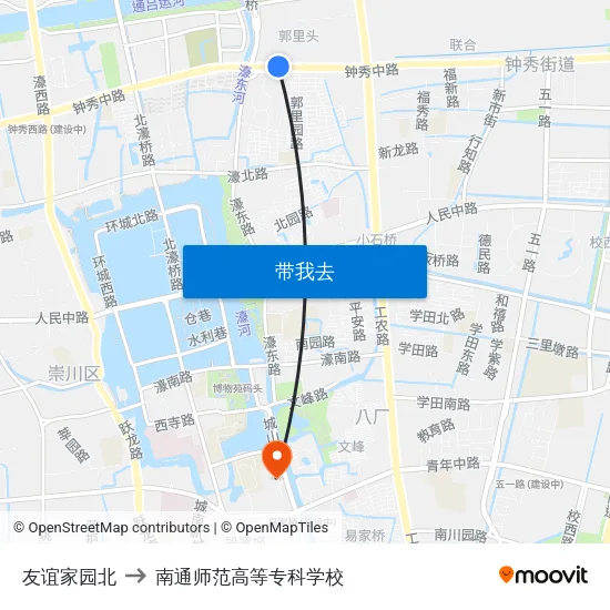 友谊家园北 to 南通师范高等专科学校 map