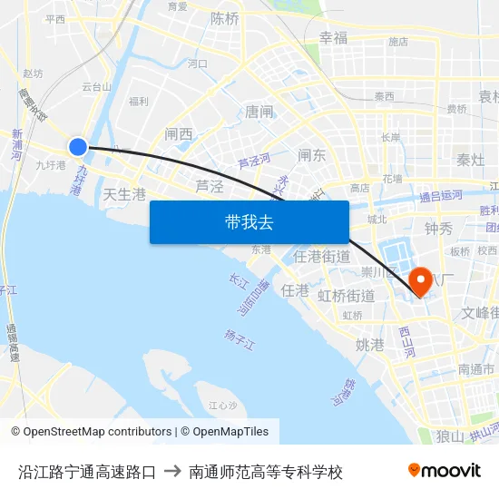 沿江路宁通高速路口 to 南通师范高等专科学校 map