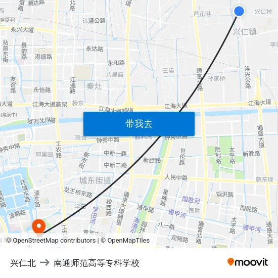 兴仁北 to 南通师范高等专科学校 map