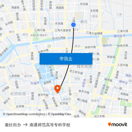 秦灶街办 to 南通师范高等专科学校 map