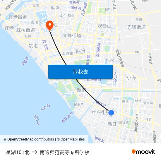 星湖101北 to 南通师范高等专科学校 map