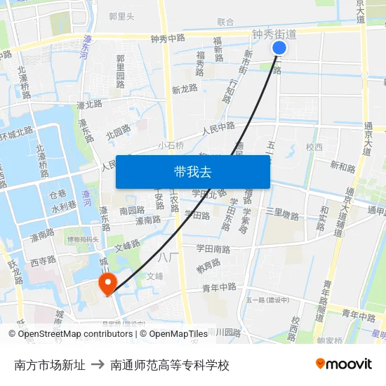 南方市场新址 to 南通师范高等专科学校 map