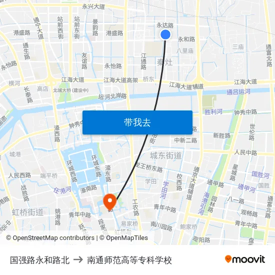 国强路永和路北 to 南通师范高等专科学校 map
