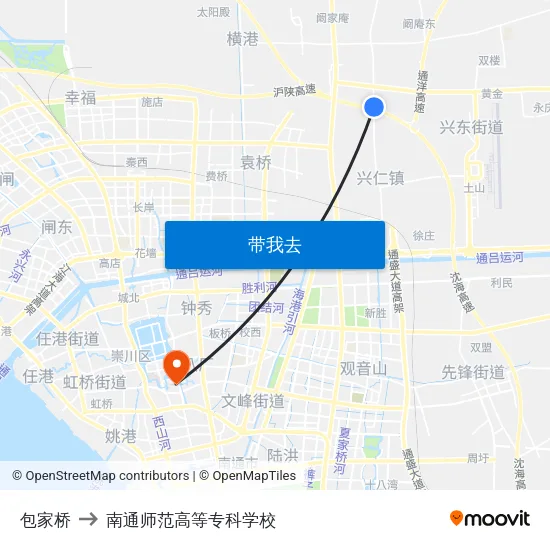 包家桥 to 南通师范高等专科学校 map