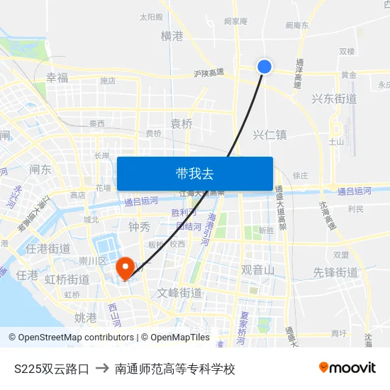 S225双云路口 to 南通师范高等专科学校 map