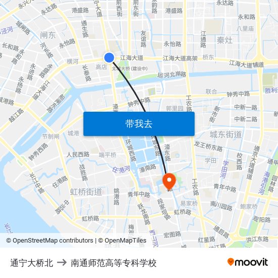 通宁大桥北 to 南通师范高等专科学校 map