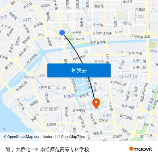 通宁大桥北 to 南通师范高等专科学校 map