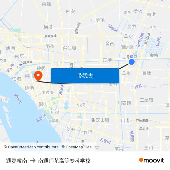 通灵桥南 to 南通师范高等专科学校 map