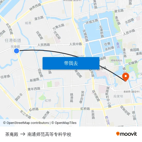 茶庵殿 to 南通师范高等专科学校 map