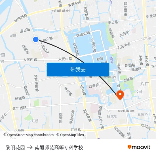 黎明花园 to 南通师范高等专科学校 map