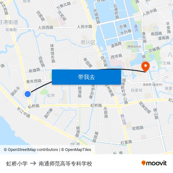 虹桥小学 to 南通师范高等专科学校 map